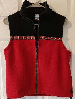 Vintage  alf Black Red Ski Aspen Vacation Vest Jacket  Bergan Wool Sz S